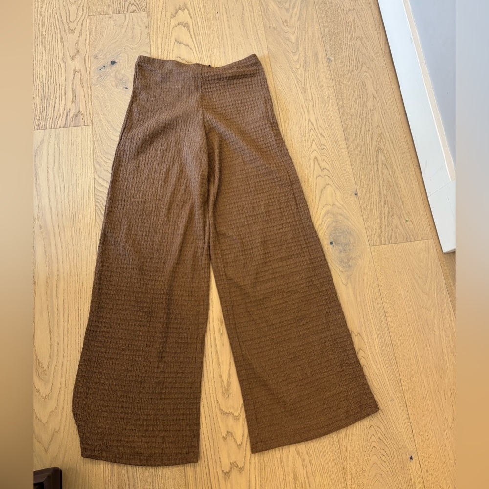Zara light brown crinkle knit wide leg pants